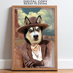 Cowboy Pet Portrait, Dog Cowboy Poster, Vintage Poster Art, Texas Wall Art, Cowboy Print, Gift for Cowboy, Gift for Him, Cowboy Pet Costume