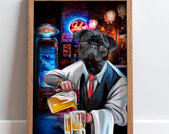 Custom Bartender Pet Portrait, Dog Beer Poster, Irish Bar Decor (Digital Download)