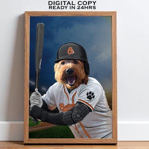 Custom Baltimore Baseball Team Dog Portrait, Pet Baseball Poster, Sports Fan Gift for Pet Lovers, Cat Lover Gift, Dog Dad Gift, Fur Mom Gift