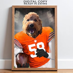 Custom American Football Dog Portrait, Chicago US Football Wall Decor, Football Player Gift, Rugby Fan Gift, Pet in Sports Jersey