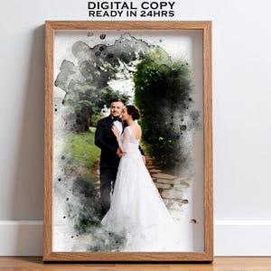 Retrato de boda en acuarela, regalos de compromiso para pareja, regalo para recién casados, regalos de aniversario para él, ilustración de retrato de pareja a partir de una foto.