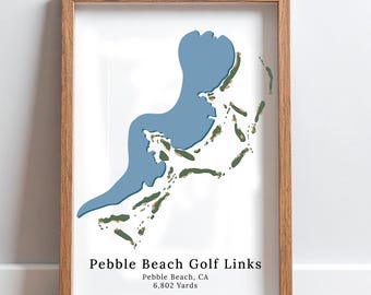 Impression de carte personnalisée Pebble Beach Golf Links, n'importe quelle carte de parcours de golf en Californie, cartes de parcours de golf imprimables, cadeau de golfeur