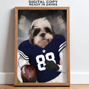 US Football Dallas Custom Pet Portrait, Dog in American Football Jersey, Custom Dog Sports Art, Dog Head on Football Player, Dog Dad Gift