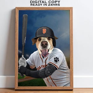 Dog Baseball Player Portrait, San Francisco Baseball Team Jersey Pet Poster, Coach Gift, Baseball Lover Gift, Pet Sport Picture, Dog Lover