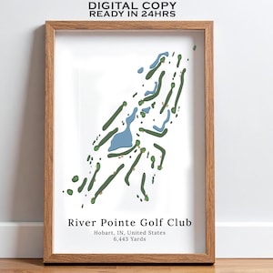 River Pointe Golf Club Course Map Printable, Custom Golf Course Map Prints, Any Golf Course in Indiana, Digital Printable Golf Course Print