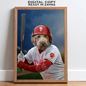Any Baseball Team Dog Poster, Philadelphia Baseball Player Pet Portrait, Dog Cat Wall Art, Pet Sports Fan Art, Cat in Jersey, Coach Gift