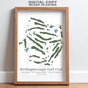 Mappa del Wellingborough Golf Club, Mappe dei campi da golf nel Regno Unito, Stampa digitale del campo da golf, Regalo di pensionamento per golfisti, Regalo di compleanno per golfisti, Amante del golf