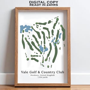 Vale Golf & Country Club Custom Map Print, Any Golf Course Map in UK, Printable Golf Courses Maps, Golfer Gift, Minimalist Golf Wall Art