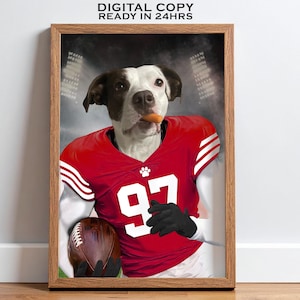Custom American Football Pet Portrait, San Francisco US Football Dog Art, Dog Sports Print, Football Fan Gift, Gift for Him, Rugby Fan Gift