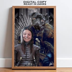 Retrato personalizado de um guerreiro do norte para seu animal de estimação, retrato de Game of Thrones a partir de foto, pôster engraçado para imprimir de gato e cachorro, retrato de gato real, pôster de animal de estimação de fantasia
