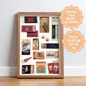Custom Matchbook Art Print, Vintage Matchbook Prints, Matchbox Gift, Retro Matchbox Wall Art, Large Matches Print, Vintage Wall Decor