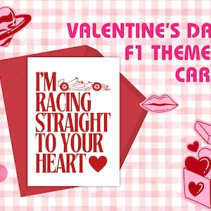 Biglietto di San Valentino, etichetta regalo di San Valentino Formula 1, biglietto stampabile di San Valentino a tema F1, regalo per fan della F1, biglietto da 5" x 7" PDF stampabile