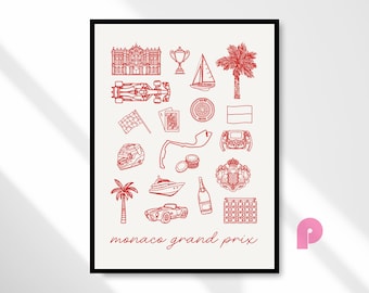 Monaco Grand Prix F1 Poster, Circuit de Monaco Formula 1 Poster Wall Art Print, F1 Minimalist Wall Decor, F1 Digital Print, Digital Download