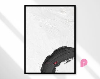 Minimalistische Ferrari F1 poster, Formule 1 kunstprint met verfstreken, F1 wanddecoratie, F1 digitale print, abstracte raceposter, digitale download