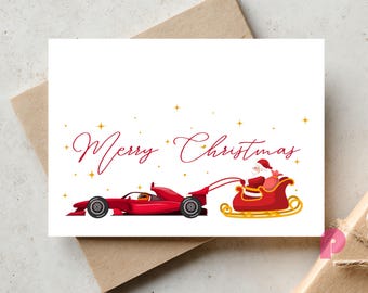 F1-Weihnachtskarte V2, Formel-1-Weihnachtskarte, F1-Weihnachtskarte zum Ausdrucken, F1-Drucke, Weihnachtskarte, Sofort-Download