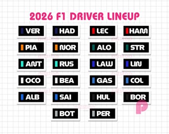 2026 F1 Drivers Lineup Tags, 2026 Formula 1 Confirmed Drivers, F1 Digital Stickers PNG, F1 Prints, F1 Printable Stickers, Digital Download