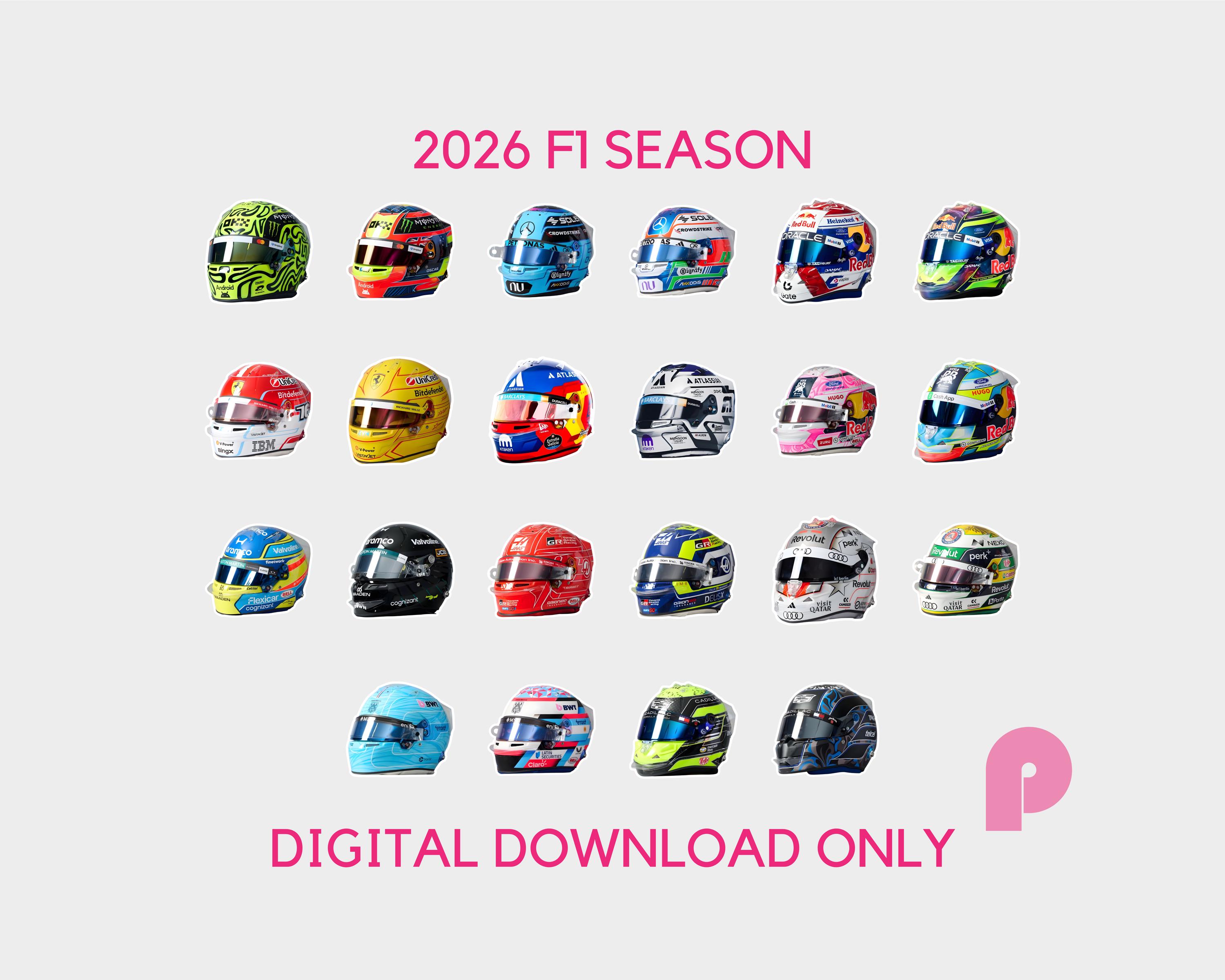 2026 F1 Drivers Helmet Bundle | 2026 Season Formula 1 Digital Stickers ...