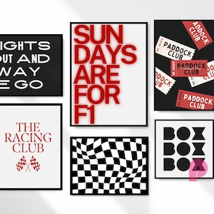 Formule 1-set van 6 posters, F1-poster kunst aan de muur wordt afgedrukt, minimalistisch F1-muurdecor, raceposterset, digitale F1-print, F1-digitale download