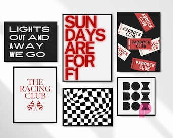 Formula 1 Set of 6 Poster, F1 Poster Wall Art Prints, Minimalist F1 Wall Decor, Racing Poster Set, F1 Digital Print, F1 Digital Download