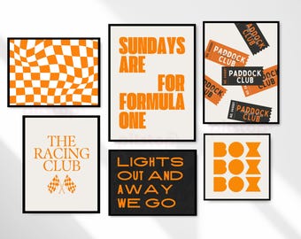 Orange Formula 1 Set of 6 Poster, McLaren F1 Poster Wall Art Prints, F1 Wall Decor, Racing Poster Set, F1 Digital Print, F1 Digital Download