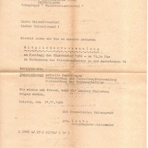 Carta antigua de la RDA del partido de la CDU con invitación de 1966 con sello de sobre, documento de Leipzig Sajonia, RDA Alemania del Este