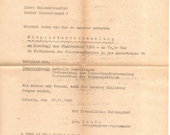 Vintage DDR letter from CDU party with invitation from 1966 with envelope stamp Leipzig Saxony document GDR East Germany
