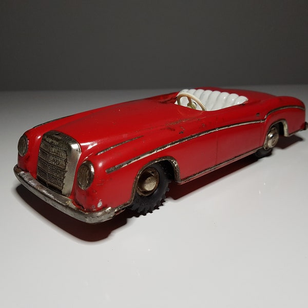 Vintage HUKI 5/12 Mercedes-Benz 220 SE Cabrio 60erJahre Spielzeugauto Selten Alte Plastik Blech Auto Made in Western Germany Rot