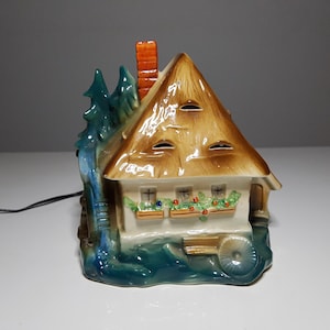 Vintage DDR porcelain table lamp watermill 70s smoke eater lamp Germany GDR