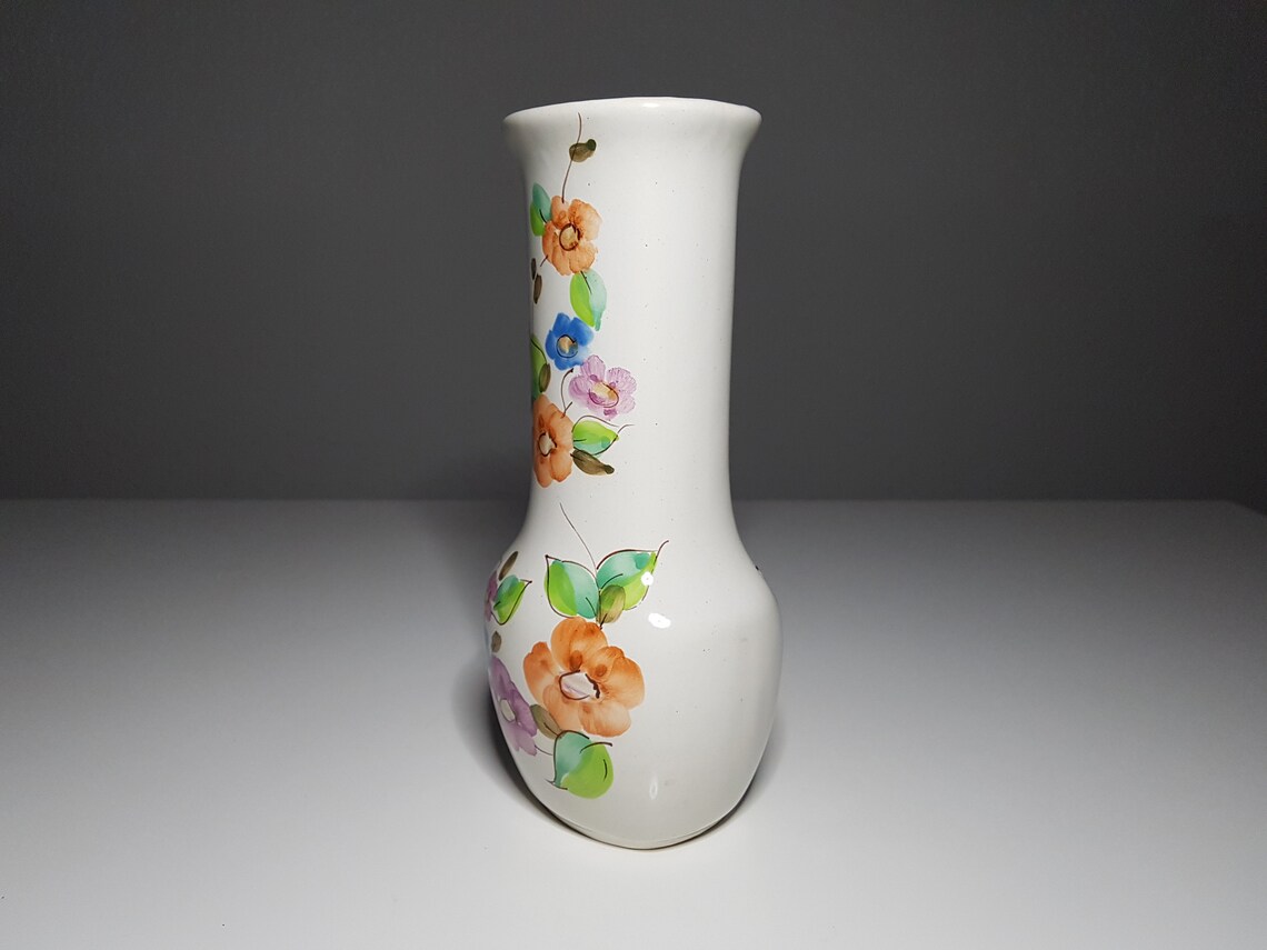 Vintage Porcelain Vase 70s Hand Painted Flower Vase Flower Pot