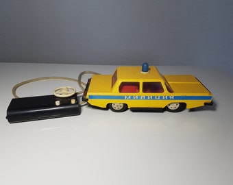 Vintage USSR police car with remote control 70s Old Russia Militsiya toy police car vehicle wagon USSR unique