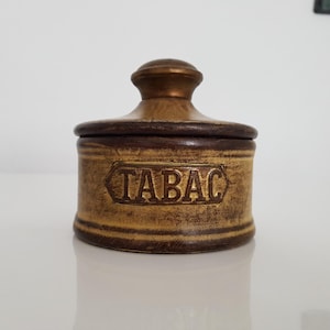 Vintage Ceramic Tobacco Jar with Lid – TABAC – French / Belgian Pottery – 1960s/70s – Rustic Retro Decor tobacco tin