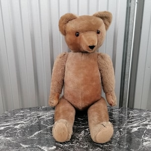 Ours En Peluche Ancien – France – Vers 1930 – Tenue Et Fleurs Cousues