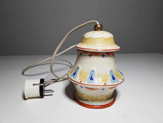 Vintage DDR Porzellan Tischlampe Rauchverzehrer, 1950s GDR Porcelain Lamp, Ostalgie Leuchte funktionsfähig, Mid Century