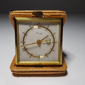 Vintage Kienzle 1930s DRP travel alarm clock with leather case, old alarm clock, table clock, table alarm clock, Germany, mechanical