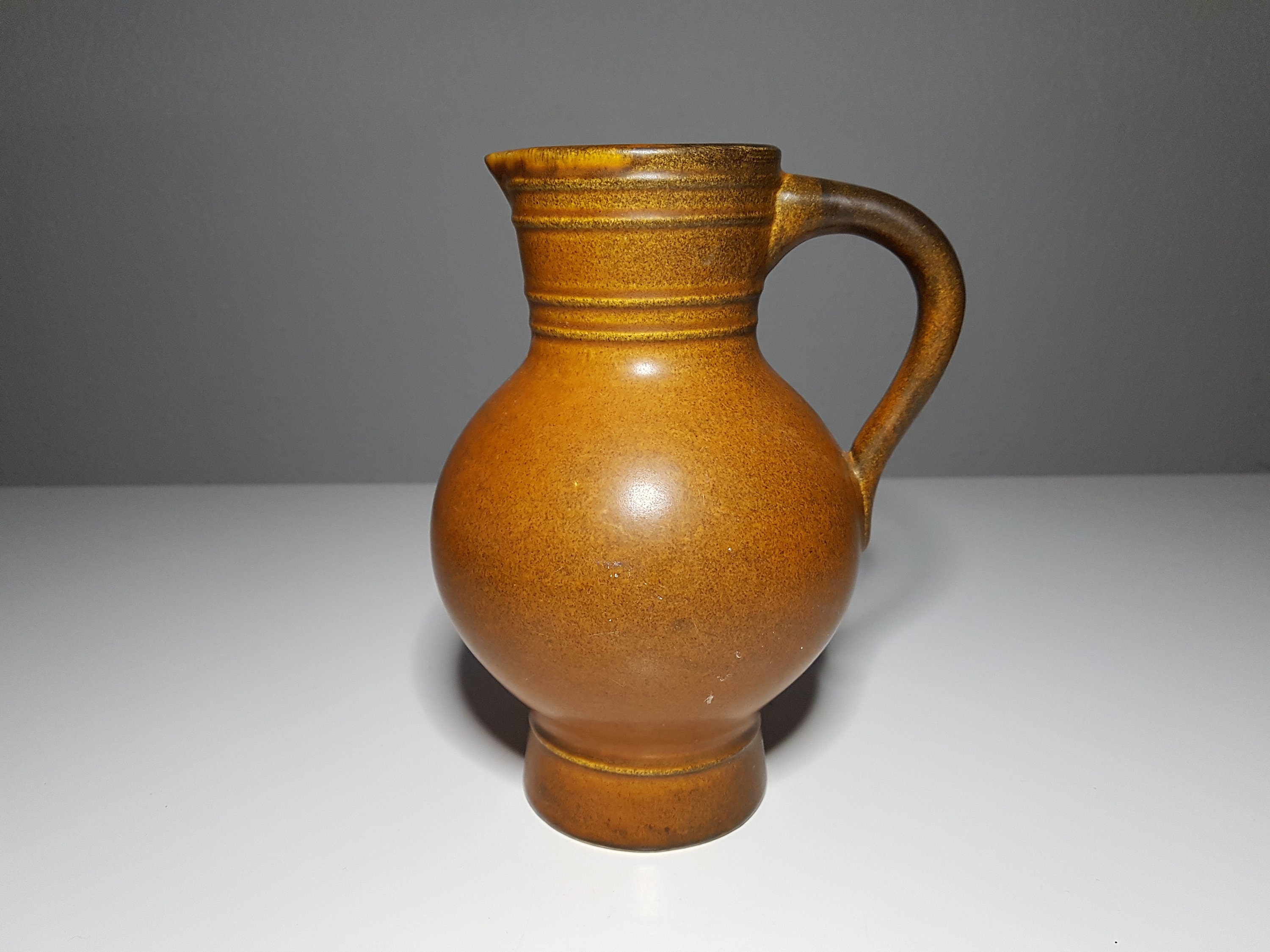 1970年代のヴィンテージ陶器ピッチャー - ブラウン釉陶器の水差し