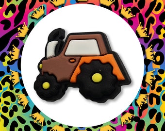 3D Farm Tractor Croc Charm: Brown & Orange Country Clog Decoration