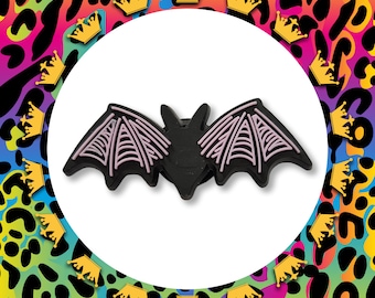 Pink & Black Bat Croc Charm - Horror Vampire Clog