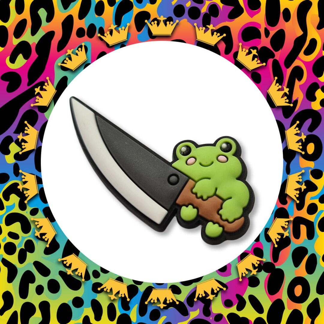 Super Cute Naughty Frog With Giant Knife Croc Charm Funny Animal Etsy
