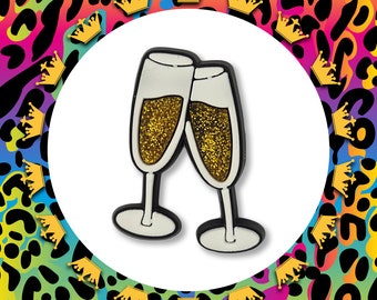 Glitter Champagne Toast Clog Charm - Wedding Bride Shoe Decoration