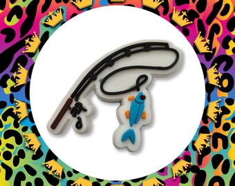 FISHING - Rod Catch Fish Charm To Fit Crocs/Clogs - PVC - 3D - Gift