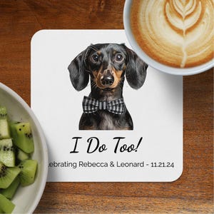 Custom Wedding Coasters with Adorable Dog Design Perfect for Celebrations and Gifts