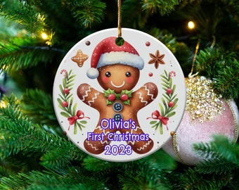 Gingerbread Man Baby's 1st Christmas Personalized Ornament, Kids Christmas Gift