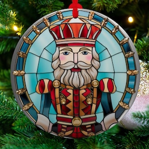 Quebra-nozes de Natal, enfeite de vitral falso, enfeite de Natal, enfeite de vidro para presente de Natal, visual antigo, retrô, cores vibrantes