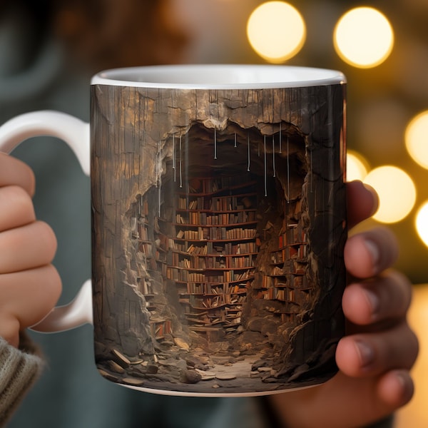 Livres à effet 3D, Mug étagère, Cadeaux pour amateurs de lecture pour femme, Mug à café personnalisé, Mugs à café sur mesure, Mug bibliothèque