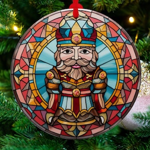 Quebra-nozes de Natal feliz, enfeite de vitral falso, enfeite de Natal, ideia de presente de Natal, visual antigo, retrô, cores vibrantes