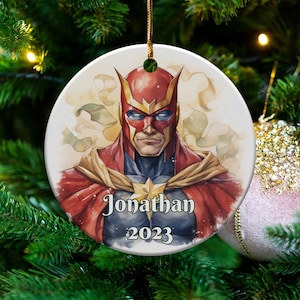 Christmas Themed Super Hero Kids Christmas Personalized Ornament, Custom Boys Ornaments, Boy Gift Idea Superhero Ornaments