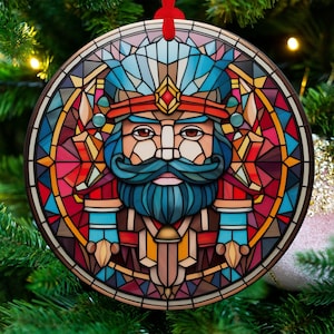 Quebra-nozes de Natal colorido, enfeite de vitral falso, enfeite de Natal, visual antigo, retrô, cores vibrantes