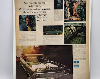 Vintage 1972 Chrysler New Yorker Car Magazine Print Ad