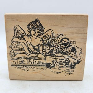 Acey Deucy Valeria Angel Scroll Rubber Stamp Wood Block Mounted M2-916 Victorian