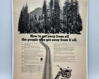 Vintage 1970er Jahre Suzuki Motorrad Kent Zigaretten LIFE Magazin Print Ad Seite